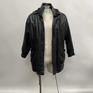Jacqueline Ferrar Women's Genuine Leather Bomber Jacket Medium Black Hooded